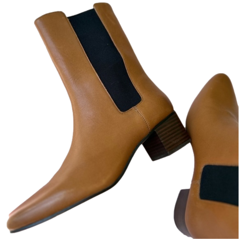 J. Crew Chelsea Brown Size 8 Boots Leather High-Shaft Stacked Heel Boots - Picture 5 of 11